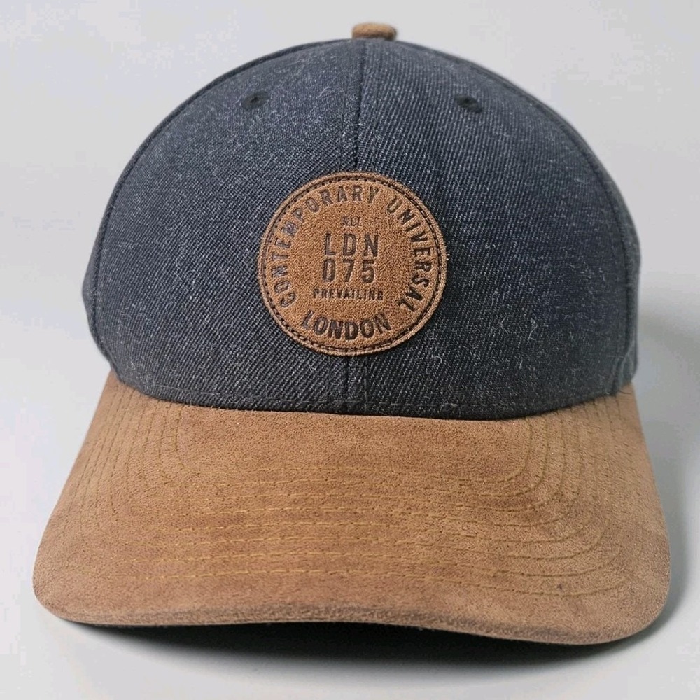 Snapback Hat Mens Gray Brown Faux Suede Flat Brim H&M London Adjustable Cap